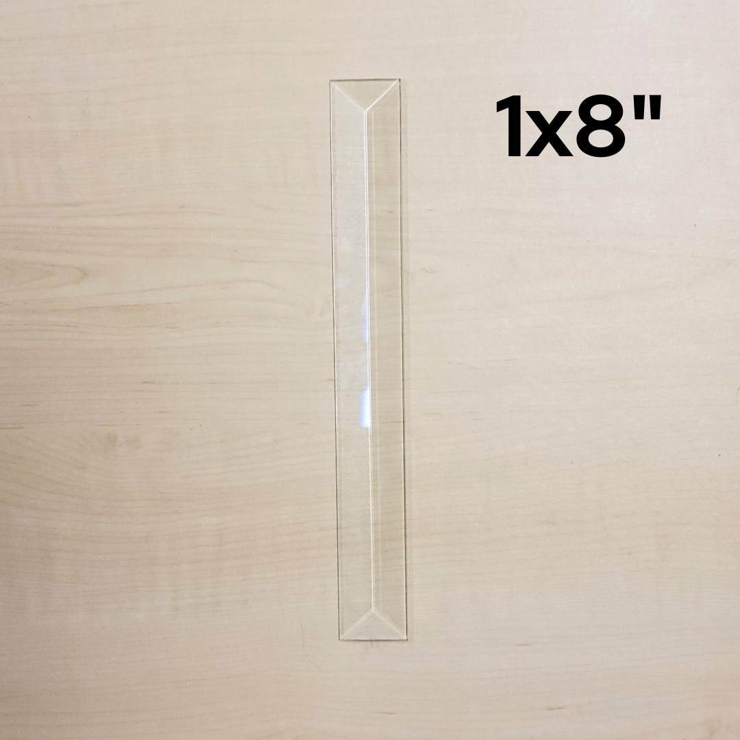 1"x8" Clear Bevel Rectangle (1 inch x 8 inch) | 10 or 30 Pack