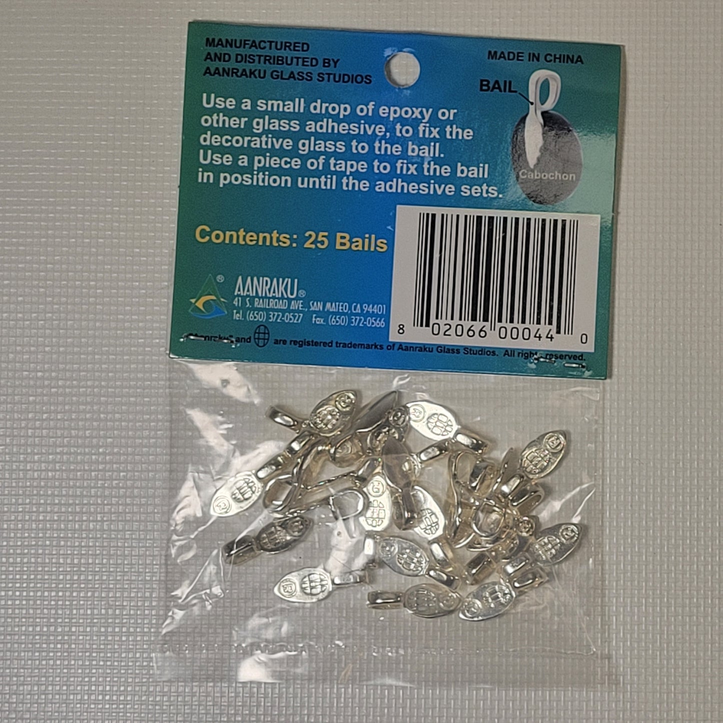 Leaf Shaped AANRAKU Silver Plated Jewelry Bails (6x15mm) | 25 Pack