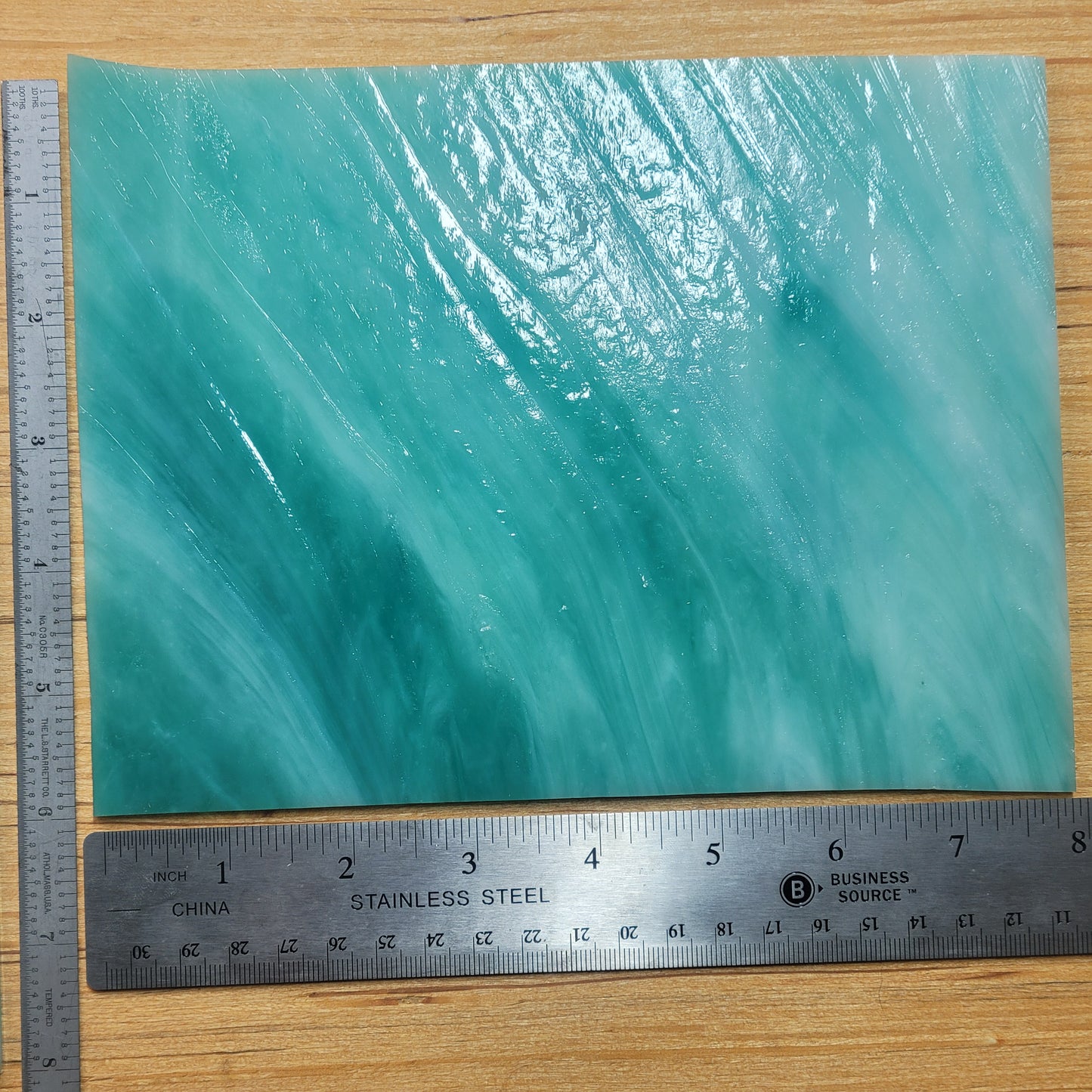 Sea Foam - Aqua Green Opal Wispy Stained Glass – Wissmach - 2 Sheets