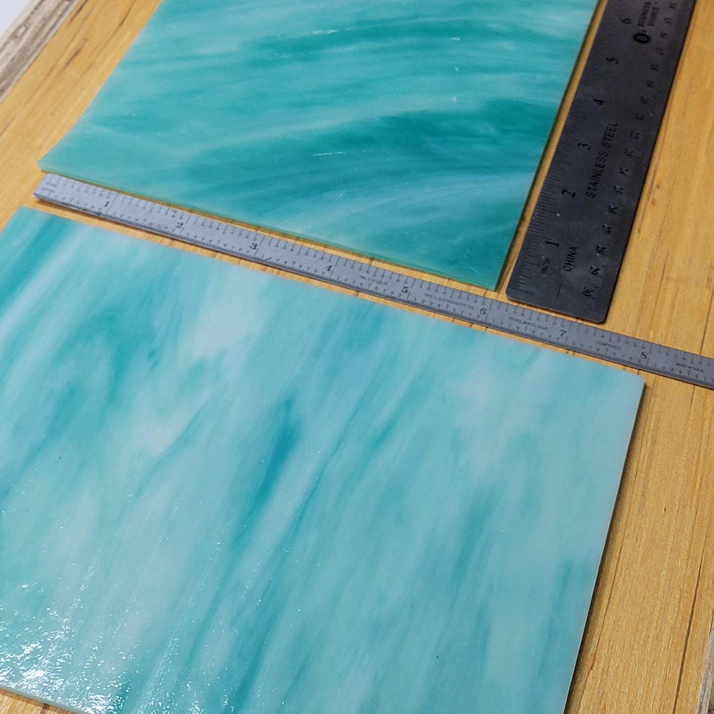 Sea Foam - Aqua Green Opal Wispy Stained Glass – Wissmach - 2 Sheets