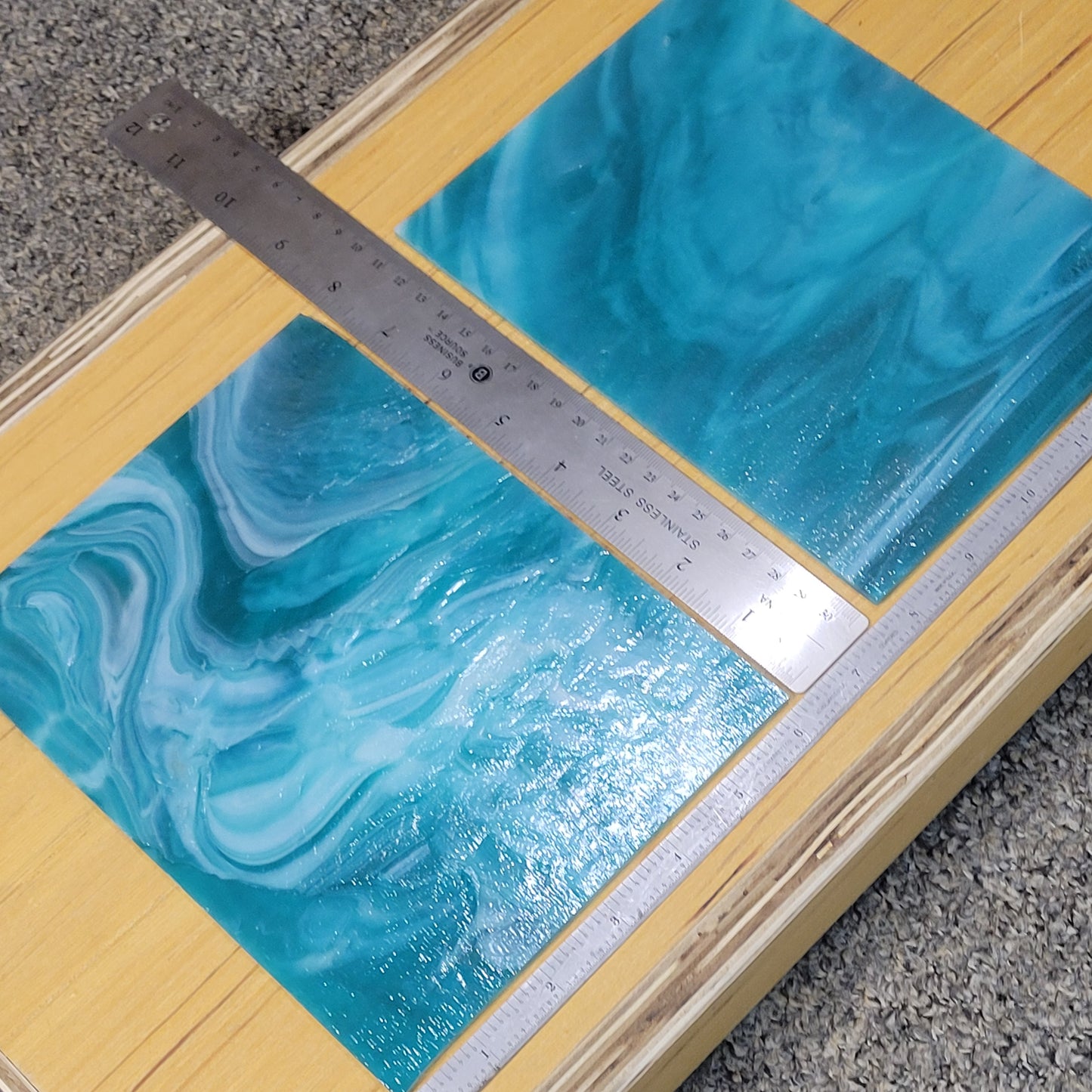 Lagoon Aqua/Teal Wispy Wissmach Stained Glass – 2 Sheet Packs | 2 Size Options