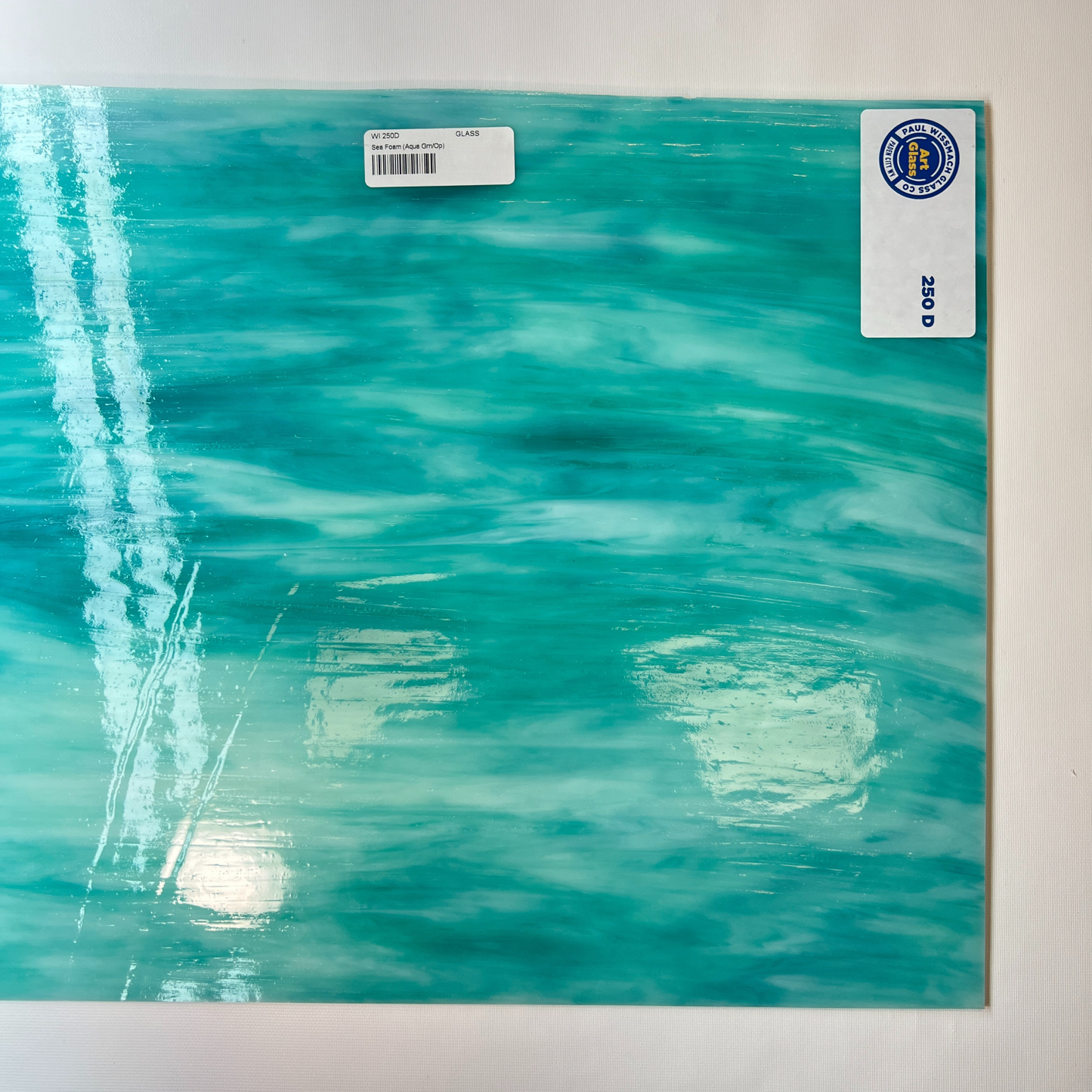 Sea Foam - Aqua Green Opal Wispy Stained Glass – Wissmach - 2 Sheets