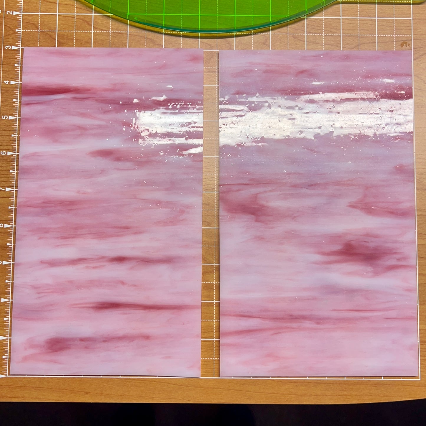 Rich Coral Pink White Wispy Stained Glass – Choice - Multiple Sizes