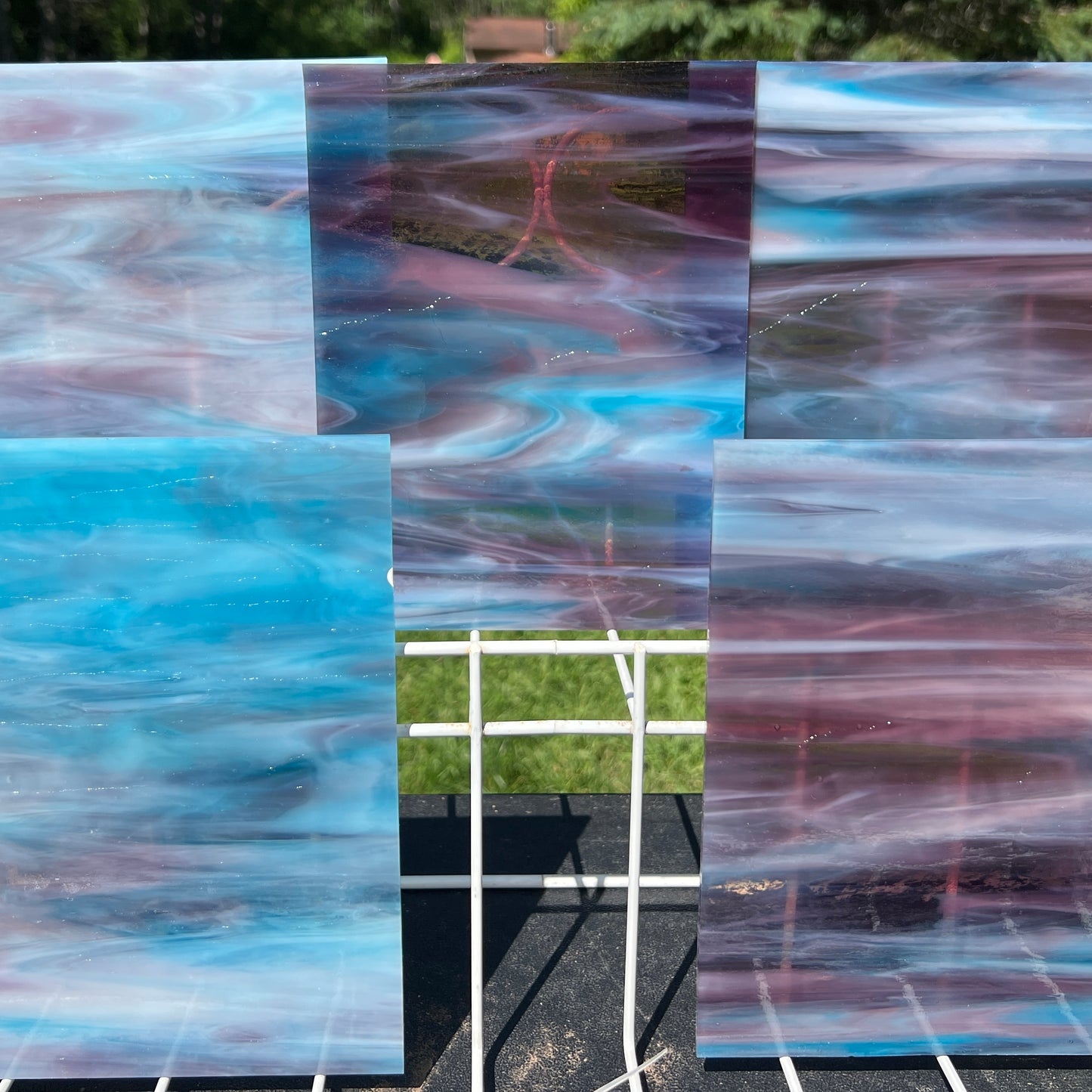 Nebula - Purple/Sky Blue/Opal Wisspy Stained Glass - 2 Sheets (6"x8")