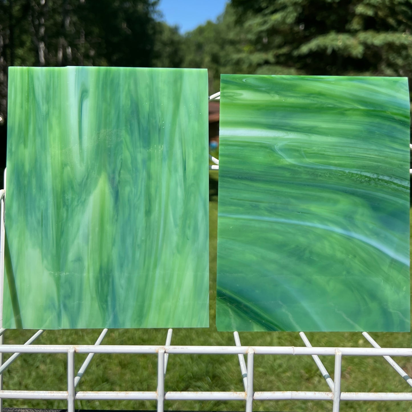 Fern - Dark Green Opal Wispy Stained Glass – Wissmach - 2 Sheets
