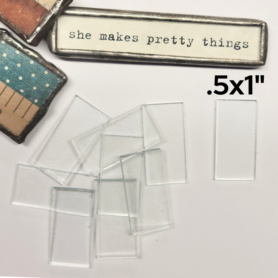 1/2" x 1" Rectangles Clear Flat Glass (.5 x 1 inch) - 30 pack