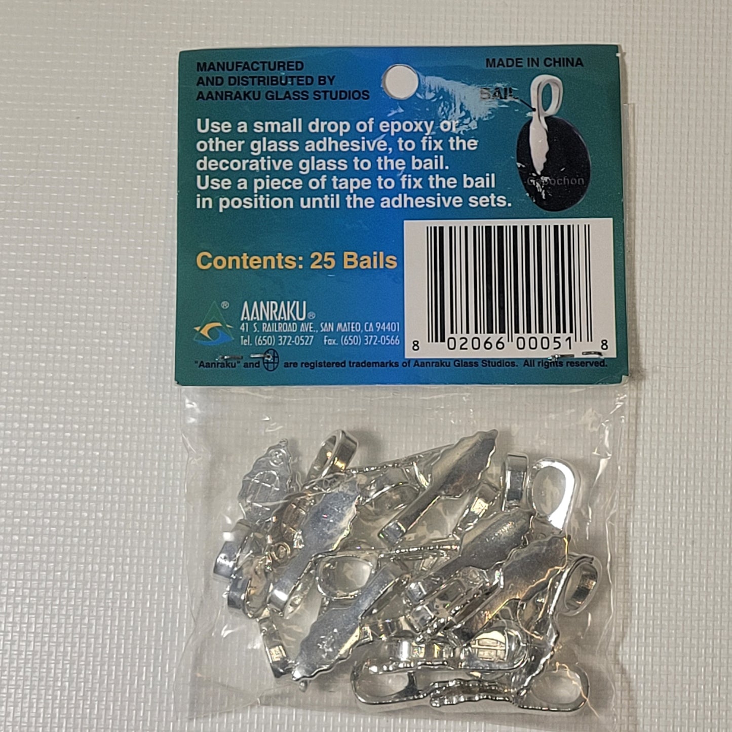 Leaf Shaped AANRAKU Silver Plated Jewelry Bails (10x25mm) | 25 Pack