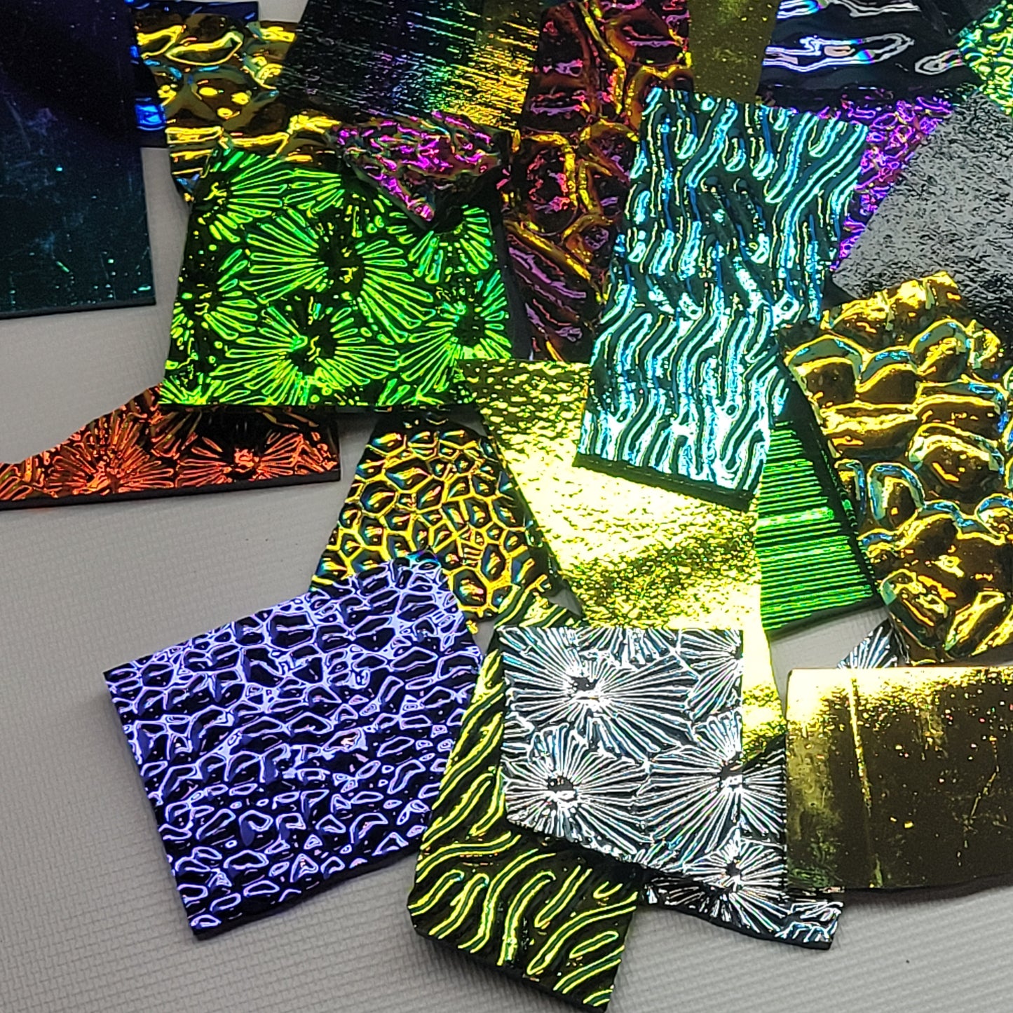 3 oz Dichroic Scrap Glass 96 COE on Black