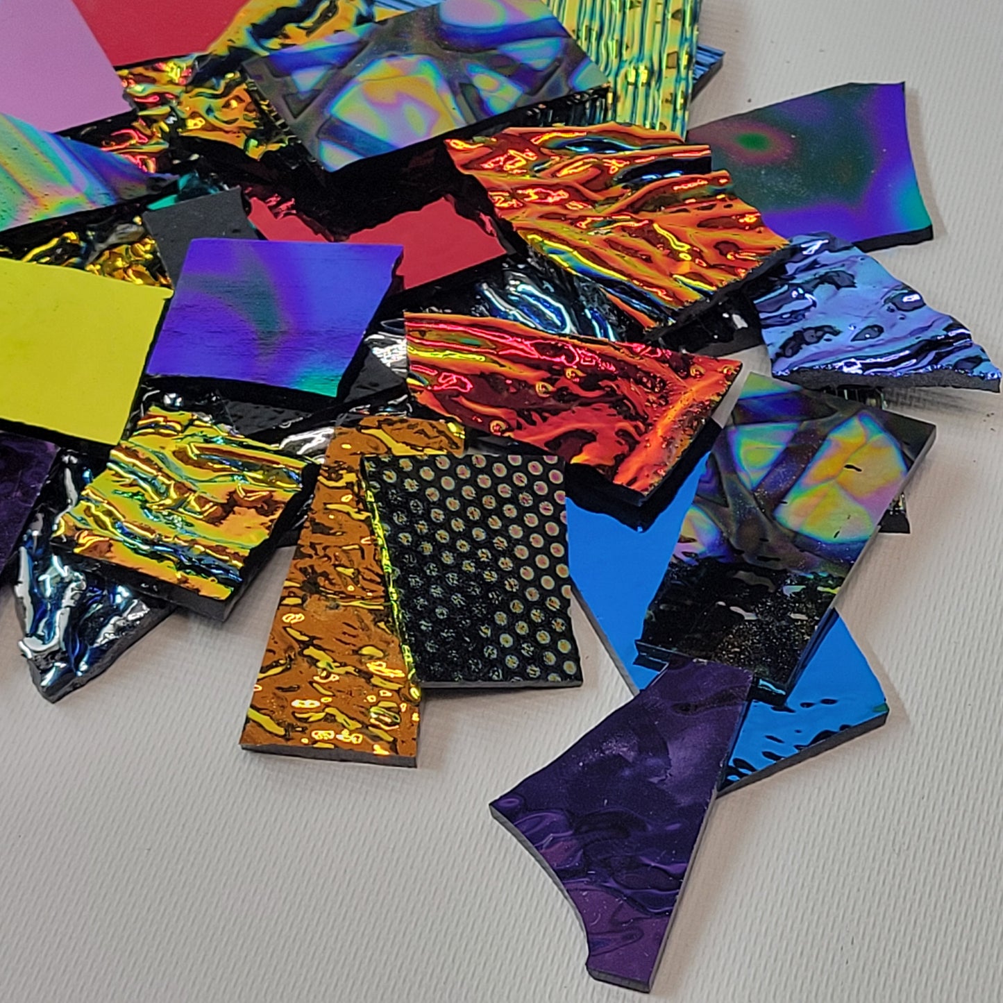 3 oz Dichroic Scrap Glass 90 COE on Black