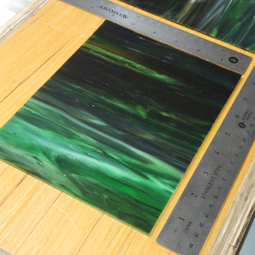 Pine Mystic Med Green/Brown Wisspy Stained Glass - 2 Sheets (6"x8")