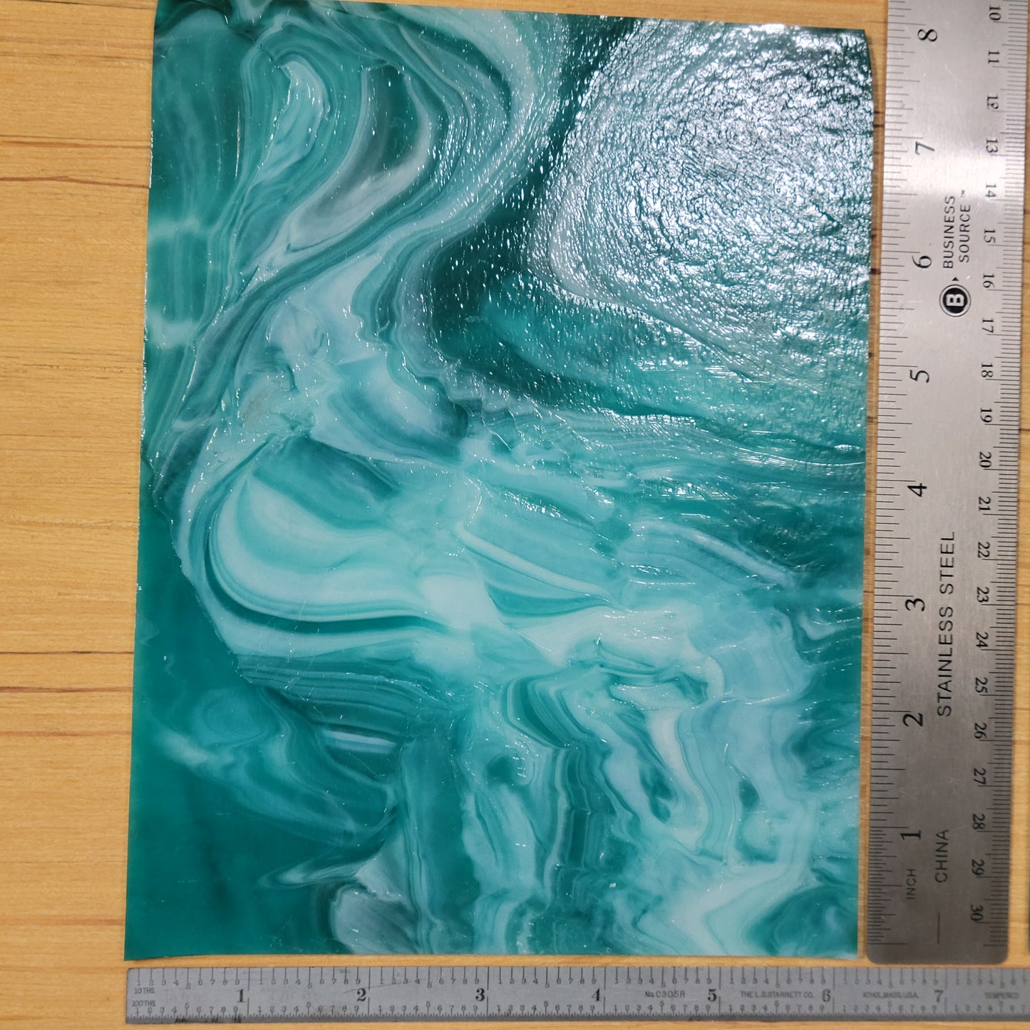 LAGOON Aqua/Teal/Blue White Wispy Stained Glass – Wissmach - 2 Sheets (6"x8")