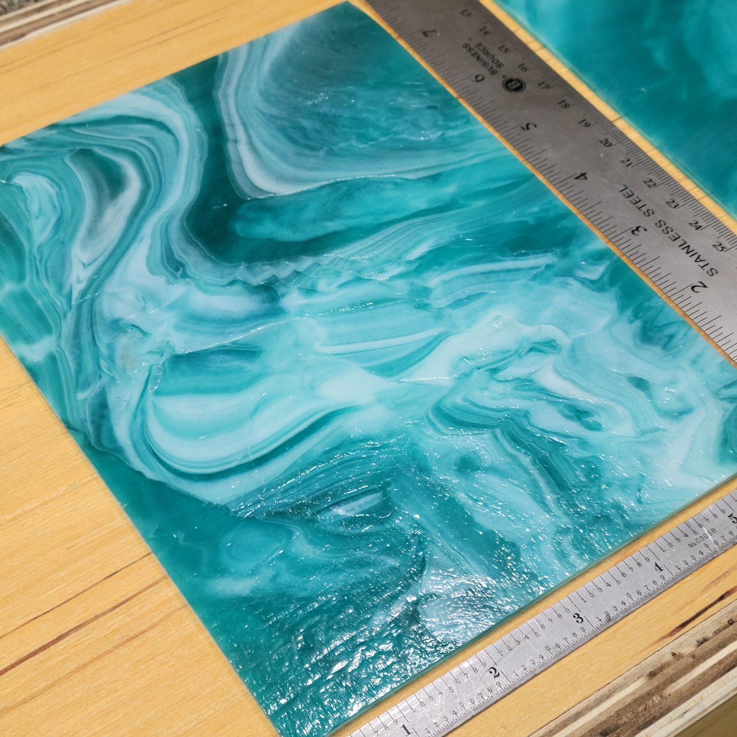 LAGOON Aqua/Teal/Blue White Wispy Stained Glass – Wissmach - 2 Sheets (6"x8")