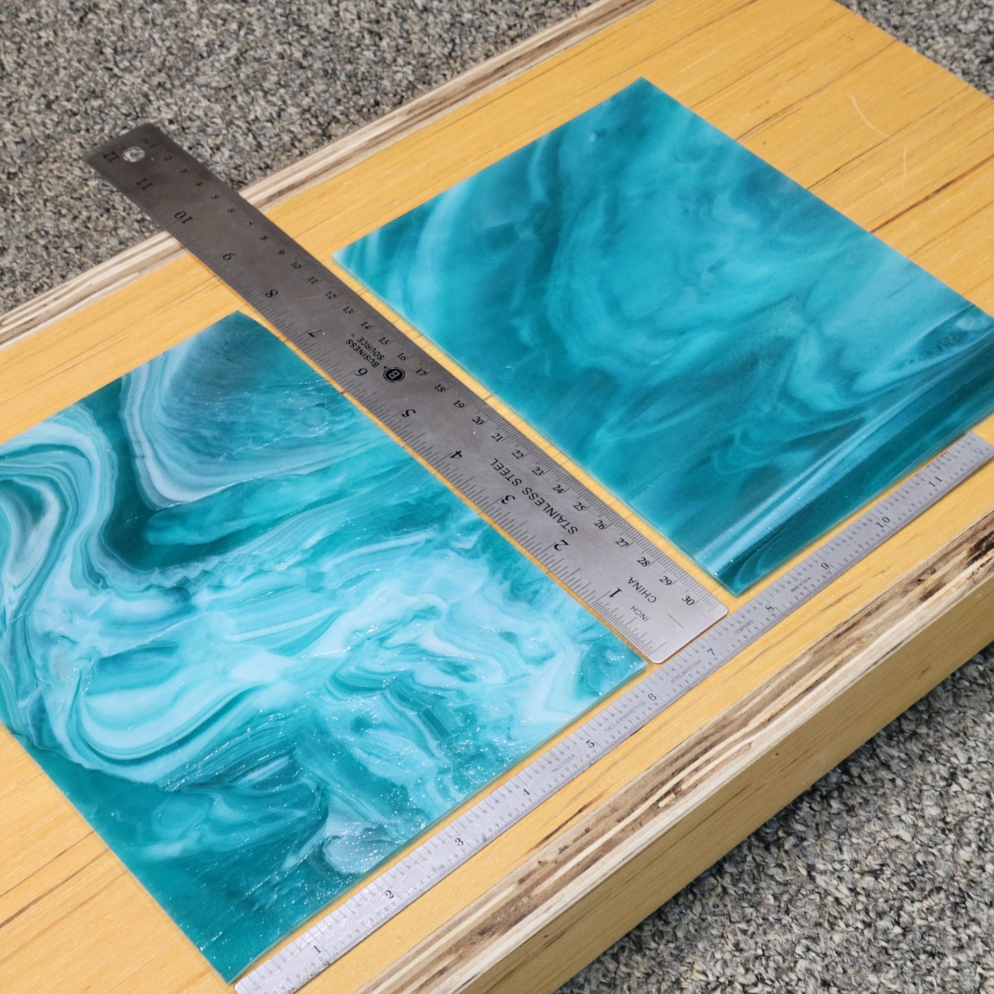 LAGOON Aqua/Teal/Blue White Wispy Stained Glass – Wissmach - 2 Sheets (6"x8")