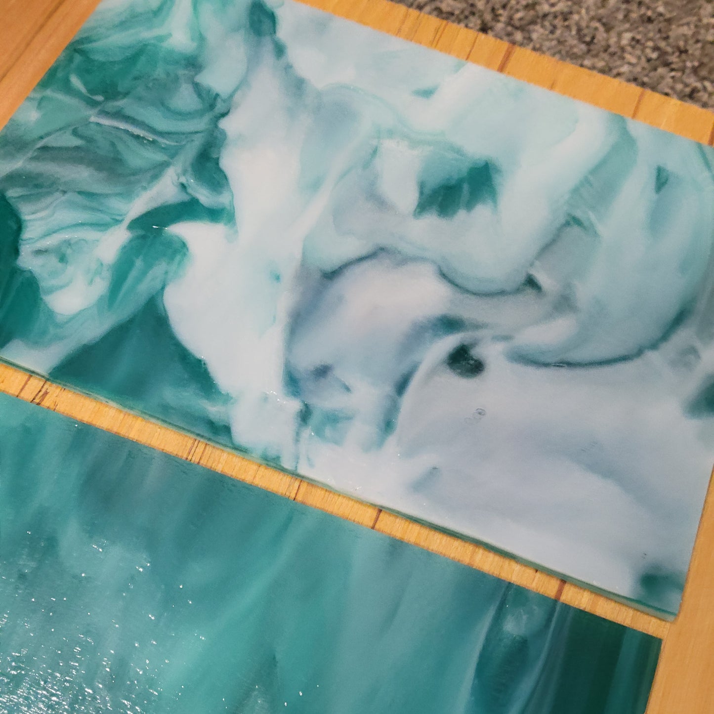 LAGOON Aqua/Teal/Blue White Wispy Stained Glass – Wissmach - 2 Sheets (6"x8")