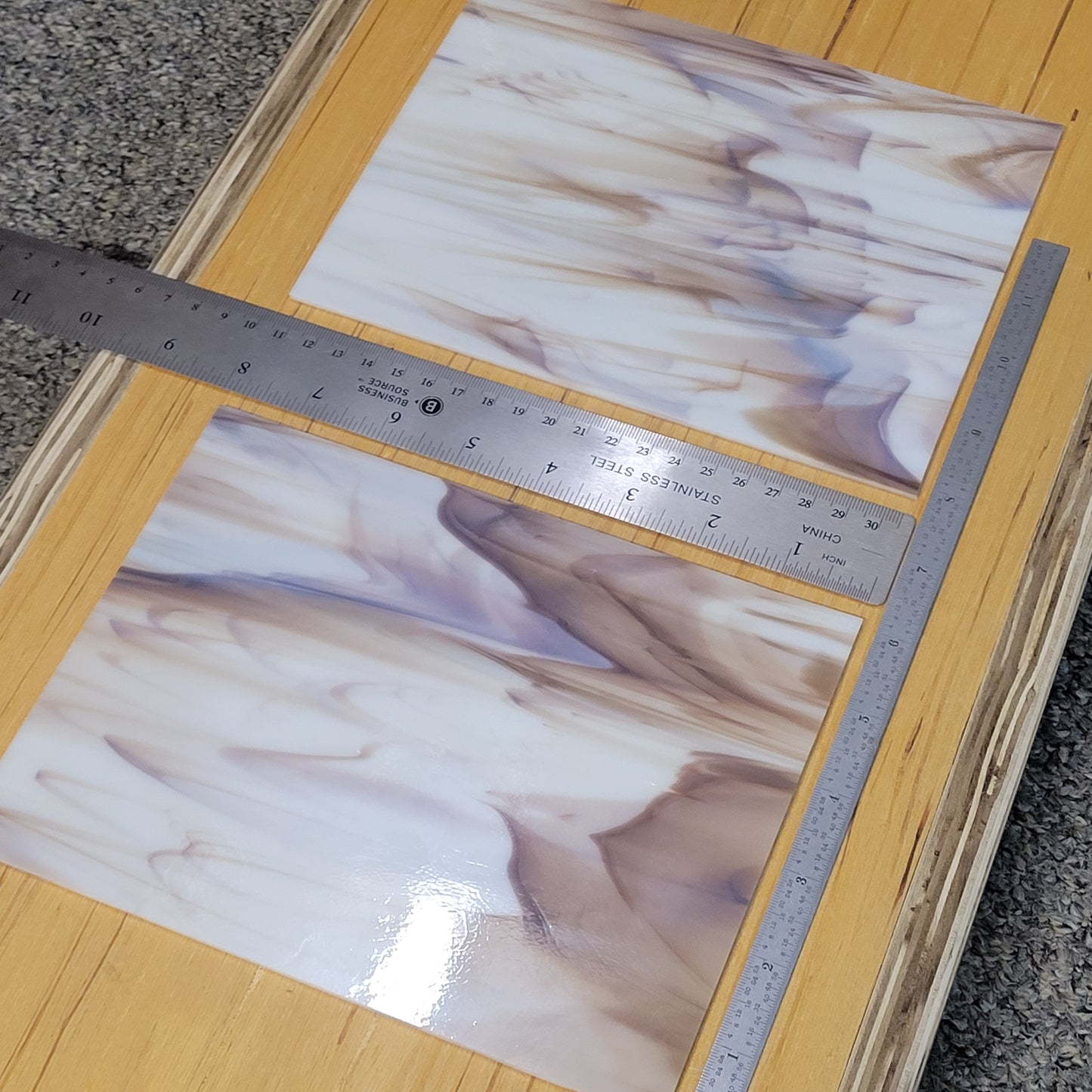 White / Dark Amber Brown Fusible COE 96 – OGT – 2 Sheets (6"x8")