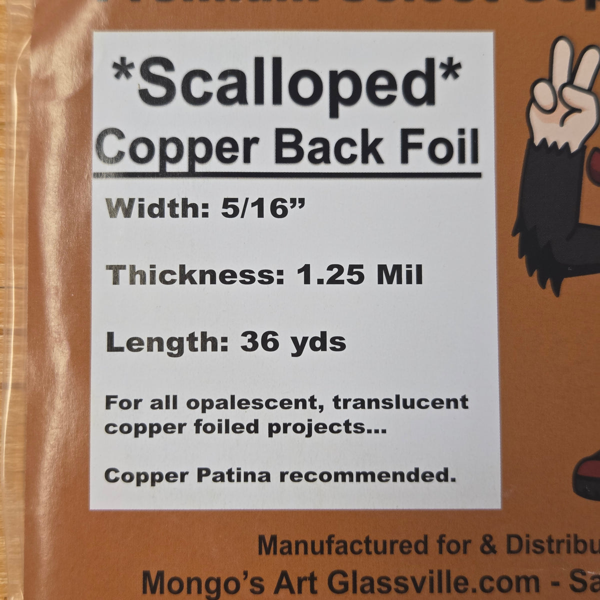5/16" Mongo's Scalloped Copper Back Foil Tape (36 Yards)