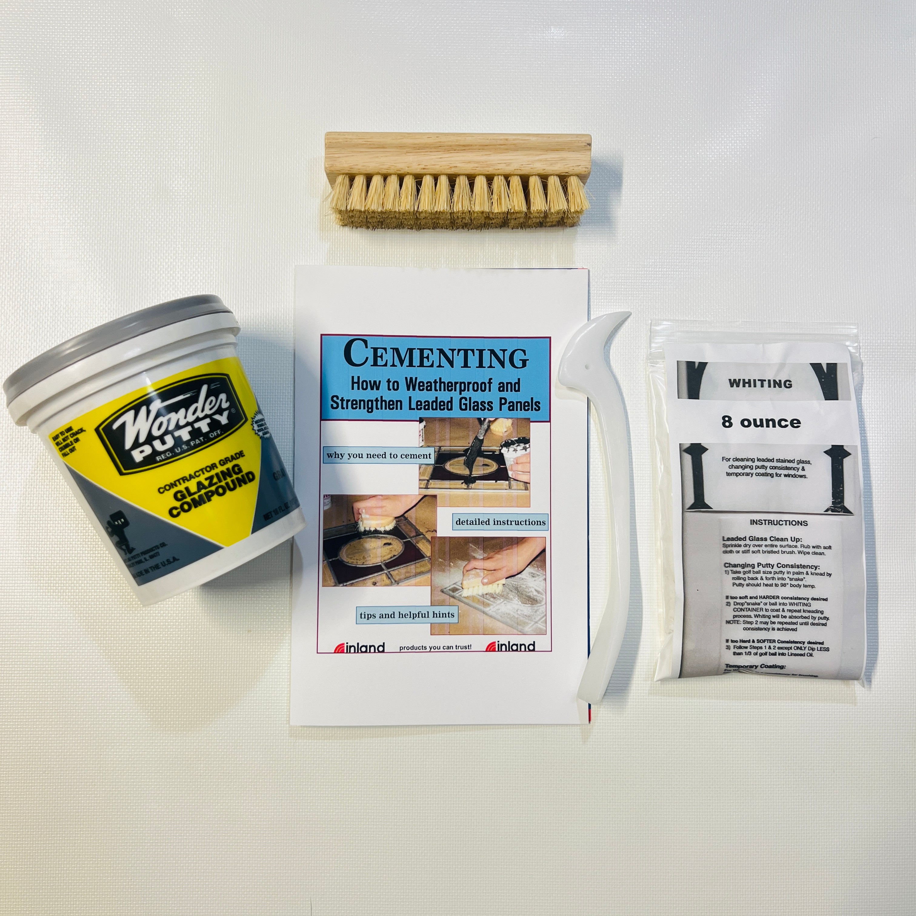 Stained Glass Lead Cementing KIT: Whiting, Pint of Cement putty, Glazing Brush & FID