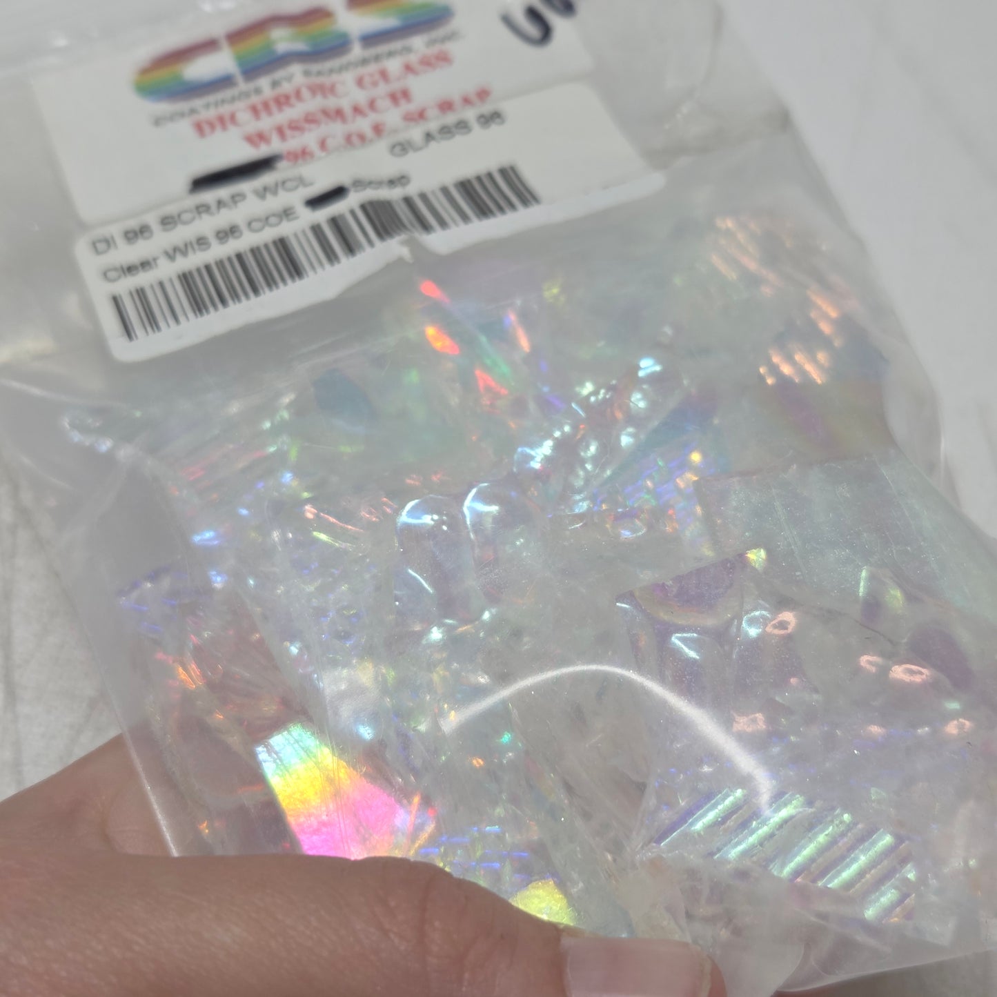 96 COE Dichroic Glass Scrap Clearance Mix | Damaged Shipment 6 oz Dichro on Clear + 6 oz Dichro on Black