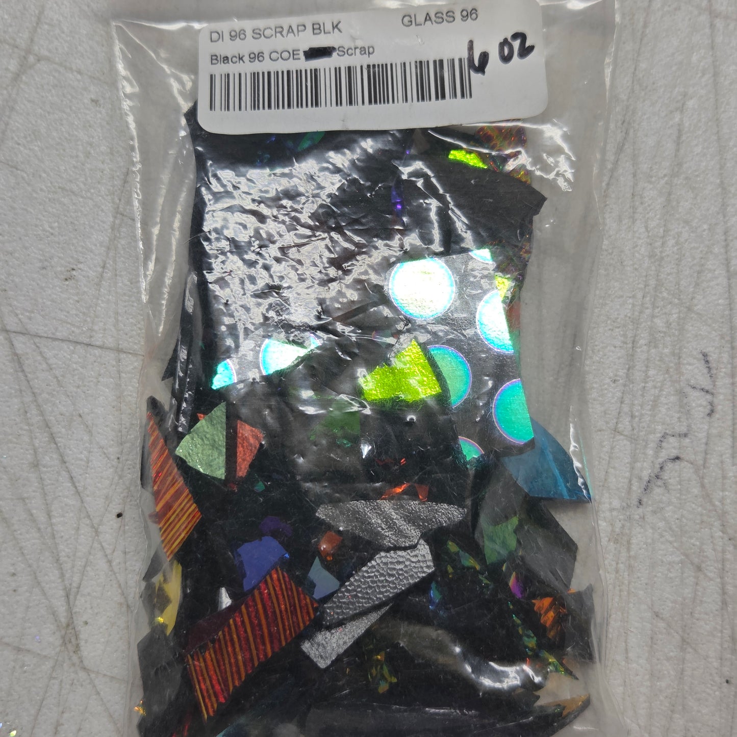 96 COE Dichroic Glass Scrap Clearance Mix | Damaged Shipment 6 oz Dichro on Clear + 6 oz Dichro on Black