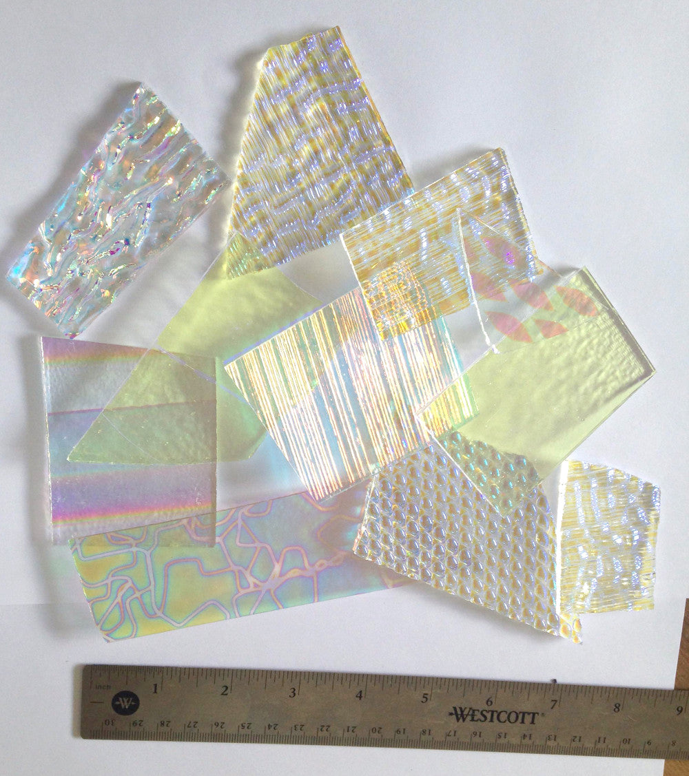 8 oz Dichroic Scrap Glass 90COE on Clear - 1 Inch + sized pieces - GlassSupplies41.com