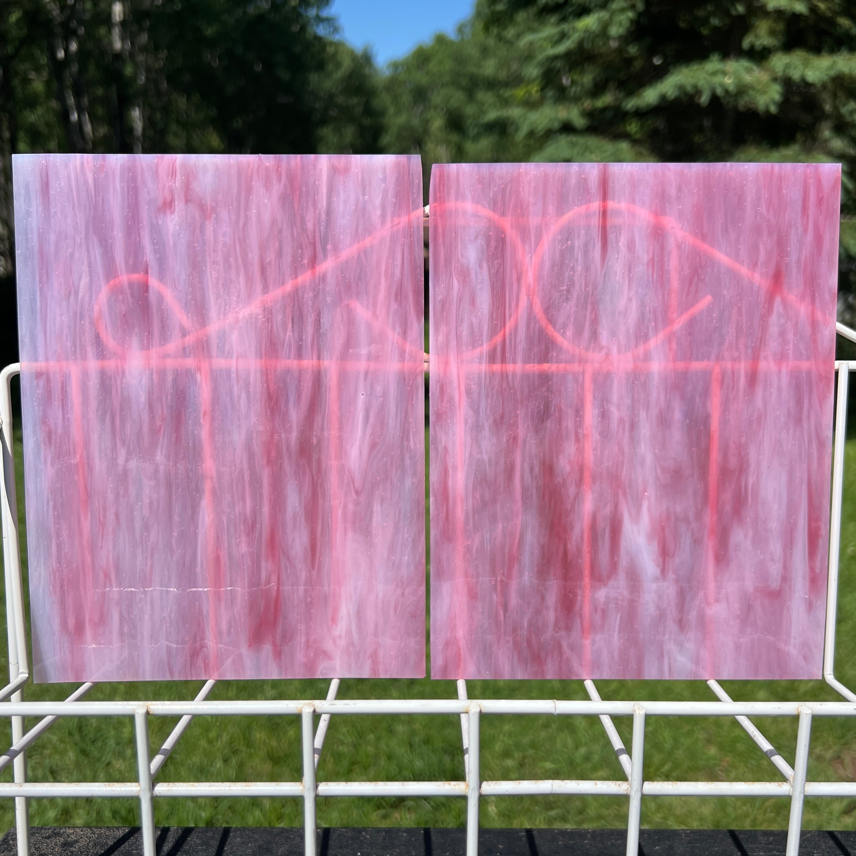 Rich Coral Pink White Wispy Stained Glass – Choice - 2 Sheets