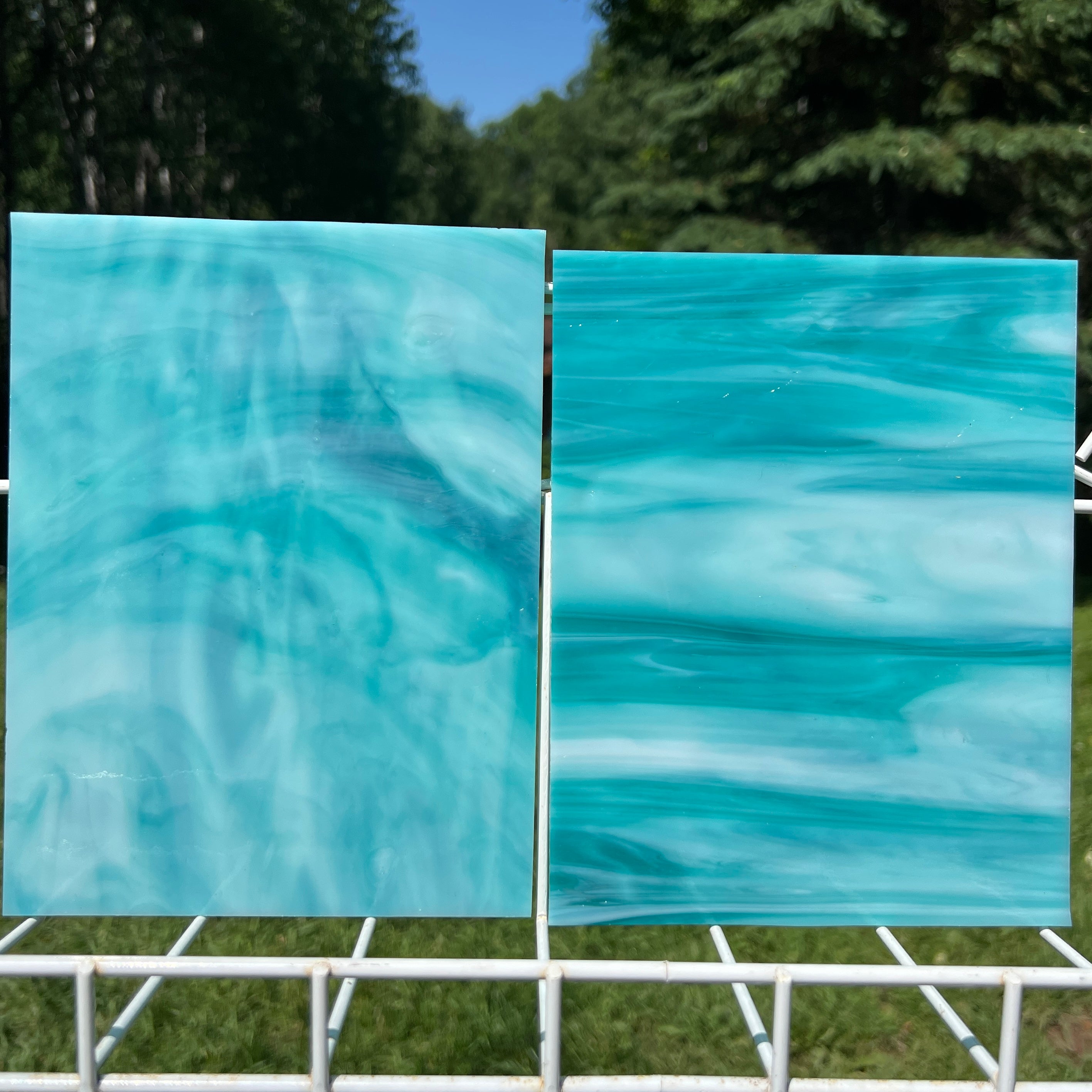 Sea Foam - Aqua Green Opal Wispy Stained Glass – Wissmach - 2 Sheets