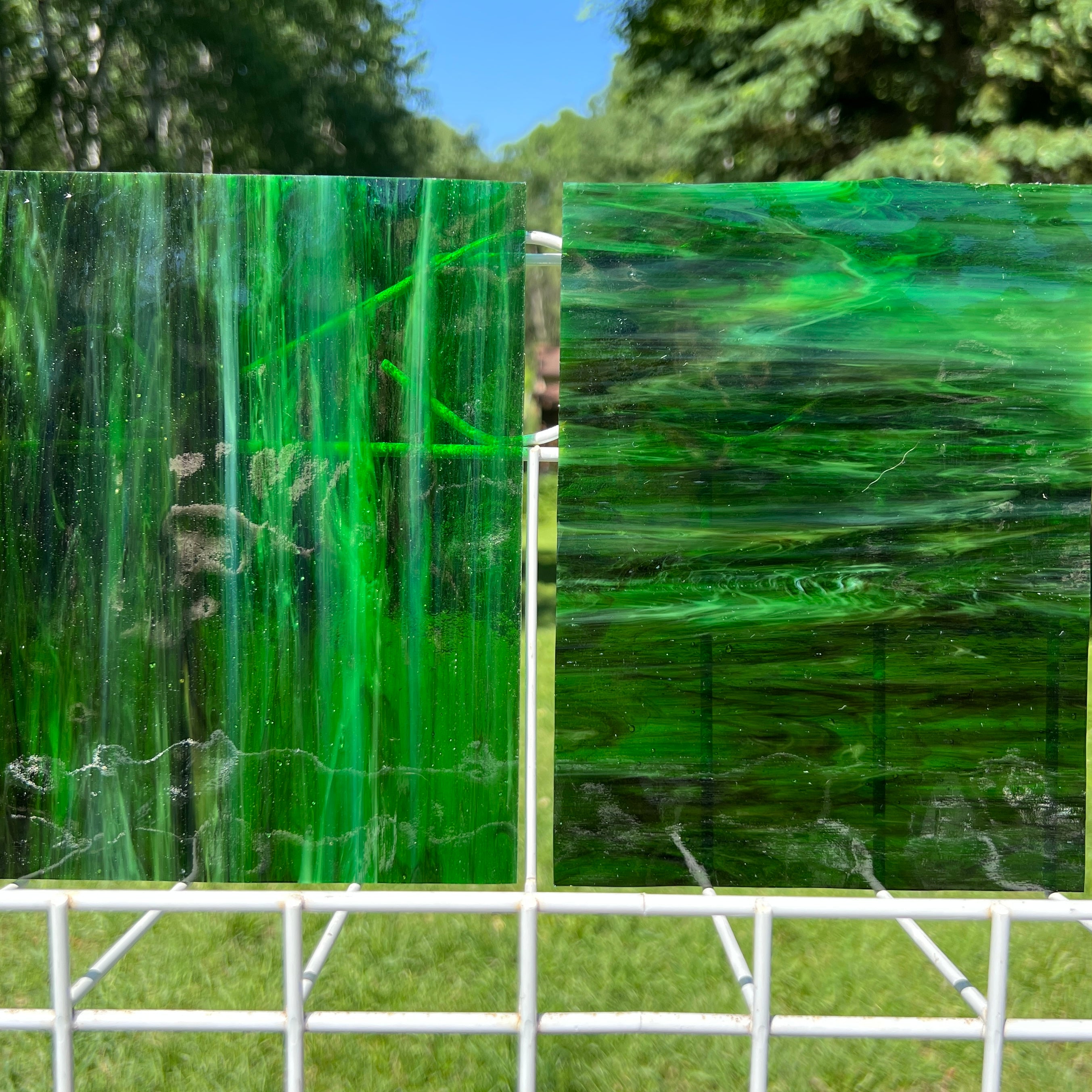 Pine Mystic Med Green/Brown Wisspy Stained Glass - 2 Sheets (6"x8")