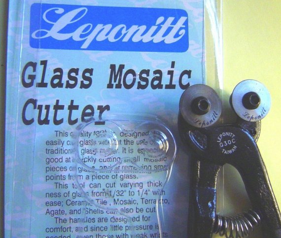 BEST QUALITY - LEPONITT (and most popular mosaic cutter)  Leponitt's G30C - Mosaic Tile TWO WHEEL Cutter  FOR working with BROKEN CHINA, CERAMIC TILE & GLASS  Ideal for cutting small Mosaic Pieces (Instructions included in package) ~*~ ALSO 3rd PICTURE in this listing tells you how to use this!  Can cut varying thickness of glass from 1/32" to 1/4" with ease; Ceramic Tile, Mosaic, Terrazzo Agate, & Shells can also be cut.  The handles are designed for comfort & since little pressure is needed, even those wi