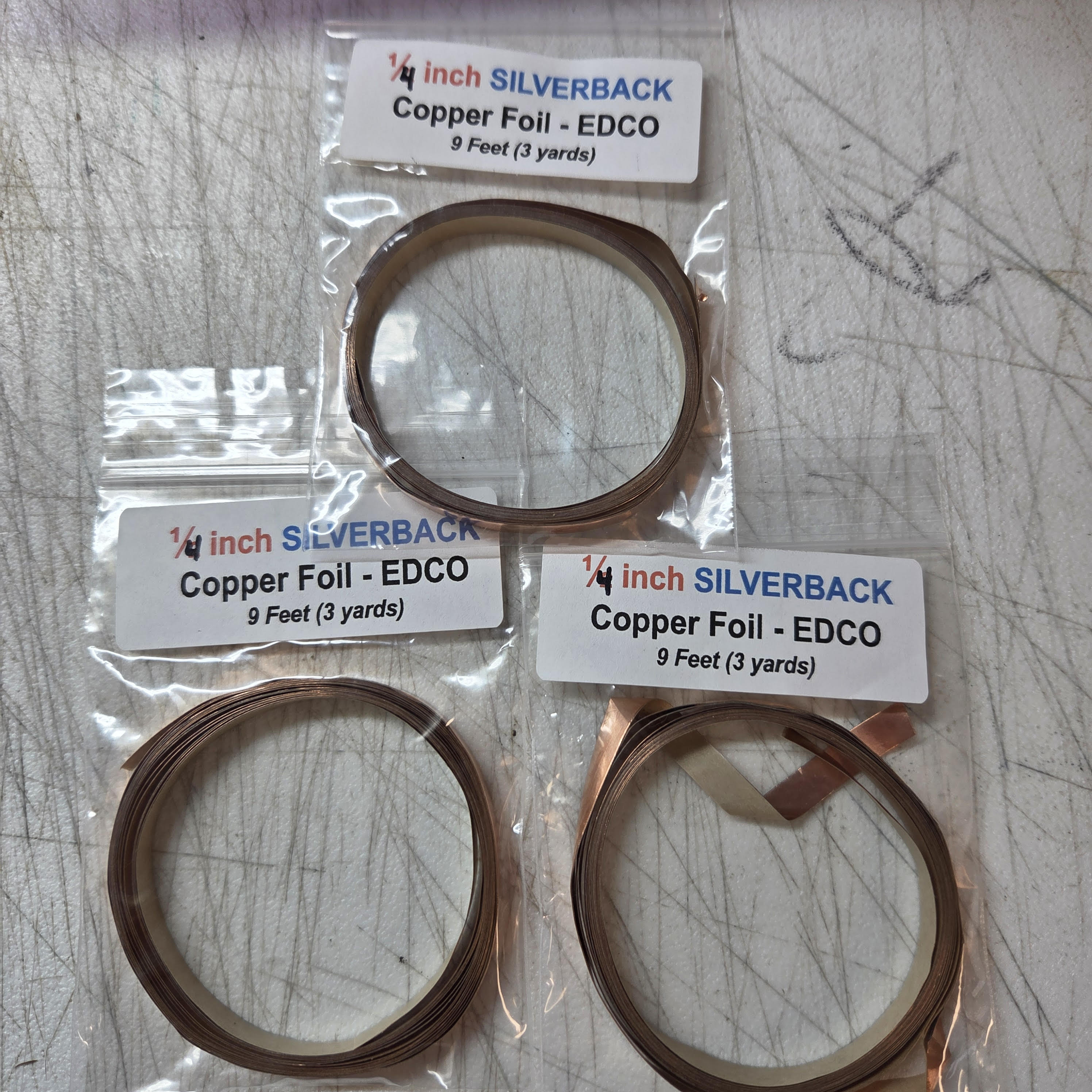 CLOSEOUT 1/4" EDCO Silver Back Copper Foil Tape (9 ft) | 3 Pack