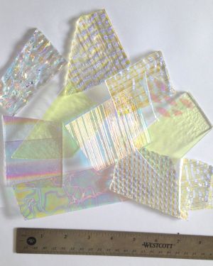 3 oz Dichroic Scrap Glass 96 COE on Clear – 1 Inch + sized pieces