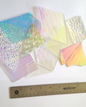 3 oz Dichroic Scrap Glass 90 COE on Clear – 1 Inch + sized pieces