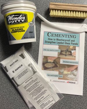 Stained Glass Lead Cementing KIT: Whiting, Pint of Cement putty, Glazing Brush & FID